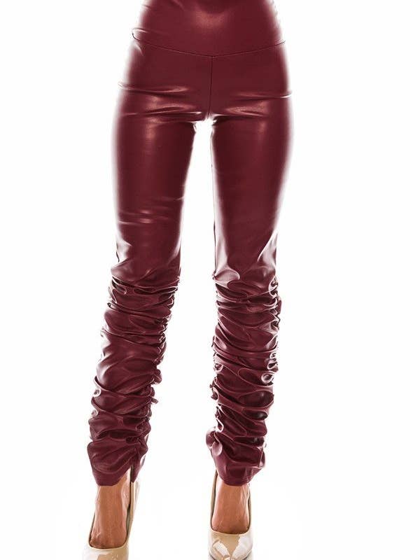 Leggings froncés en simili cuir pour la vente par SJL Apparel