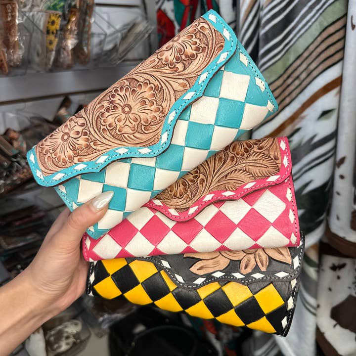 Echte Westerse Gegraveerde Geruite Clutch Portemonnee & Polsbandje voor wholesale door Sunshine Home Textile