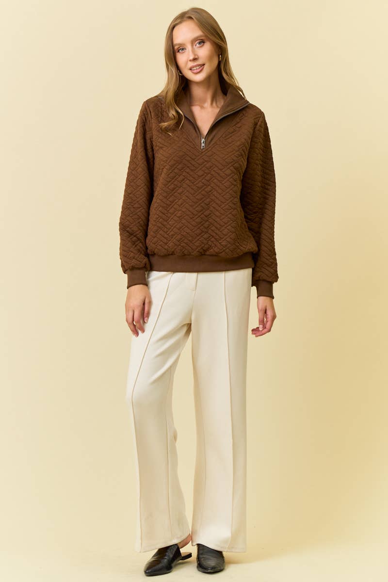 Doe and Rae - Wholesale Sweatshirt - Dames - GEVOERD TOP MET HALVE RITS AAN DE VOORKANT - 45112T4