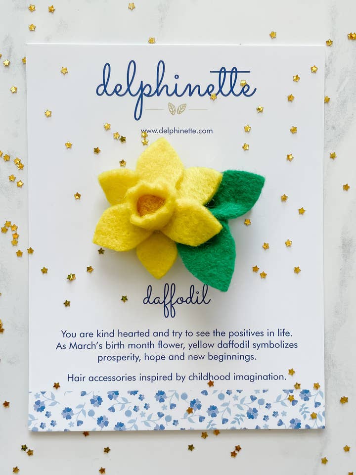 Daffodil Hair Clip l March Birth Month Flower for wholesale by delphinette