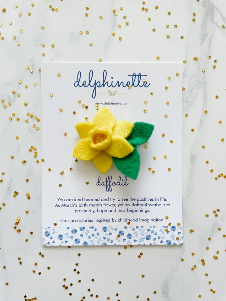 Daffodil Hair Clip l March Birth Month Flower for wholesale by delphinette
