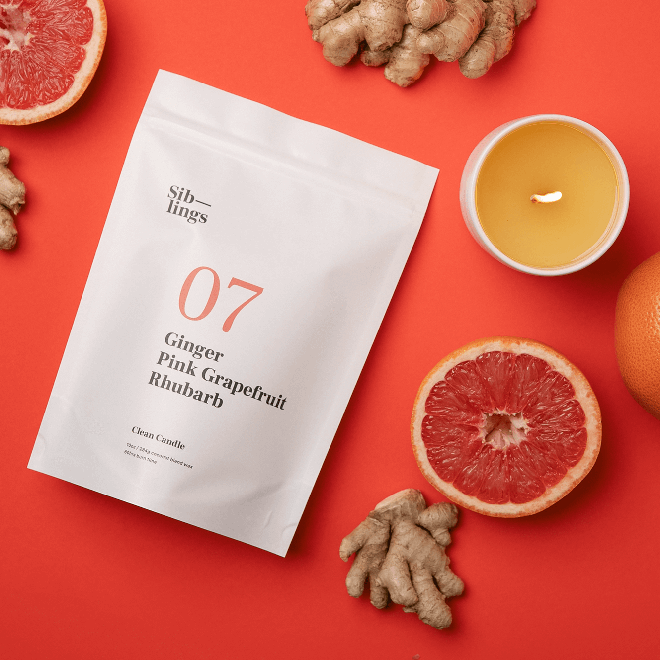 Siblings - Wholesale Jar/Filled Candle - No 07 — Ginger, Pink Grapefruit, Rhubarb, 10 oz1