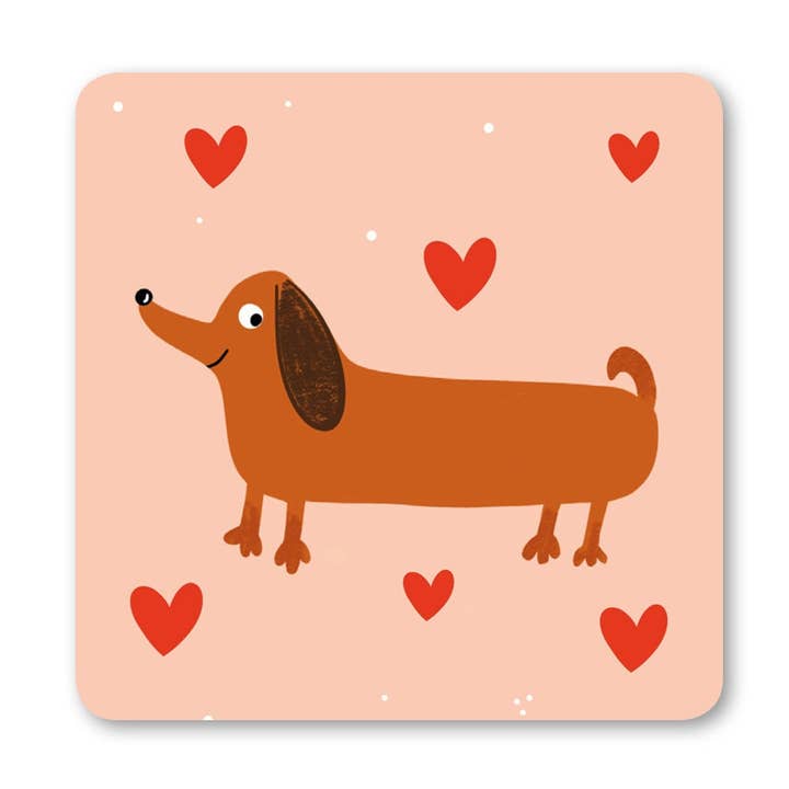 Happy Sausage Dog Coaster for wholesale by Lucy Maggie Designs