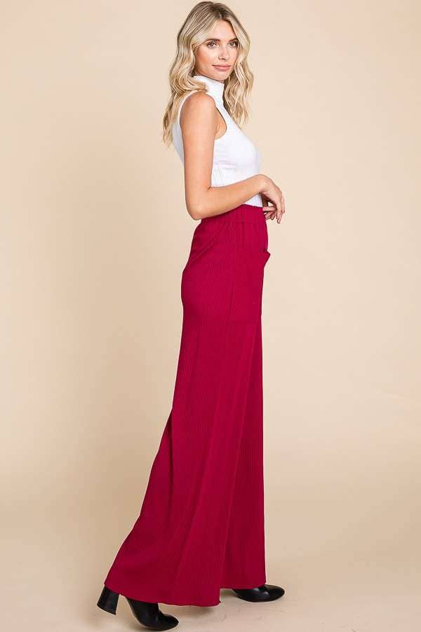 Culture Code - Wholesale Pants - Women's - CRP1797 - RUCHING FRILL WAIST WIDE PANTS9