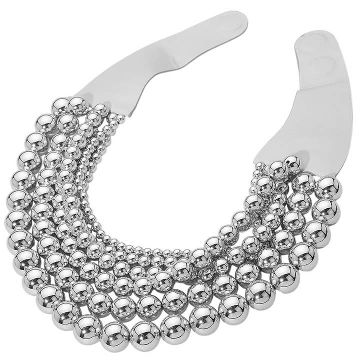 Sensibling Corp. - Wholesale Beaded/pearl necklace - Chunky Metal Ball Beaded Multi Layered Faux Leather Magnetic Necklace5