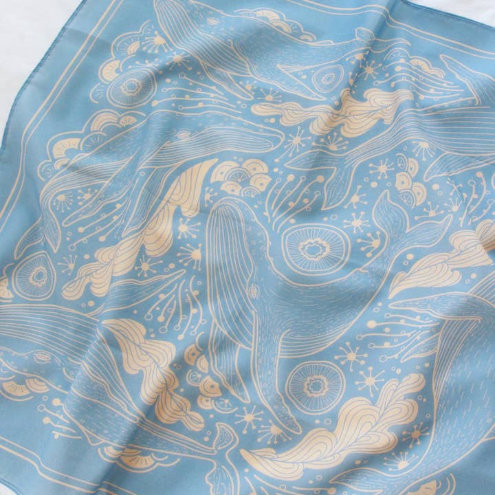 Whale, and the Ocean Bandana Scarf (Light Blue) for wholesale by sol&mar art co.