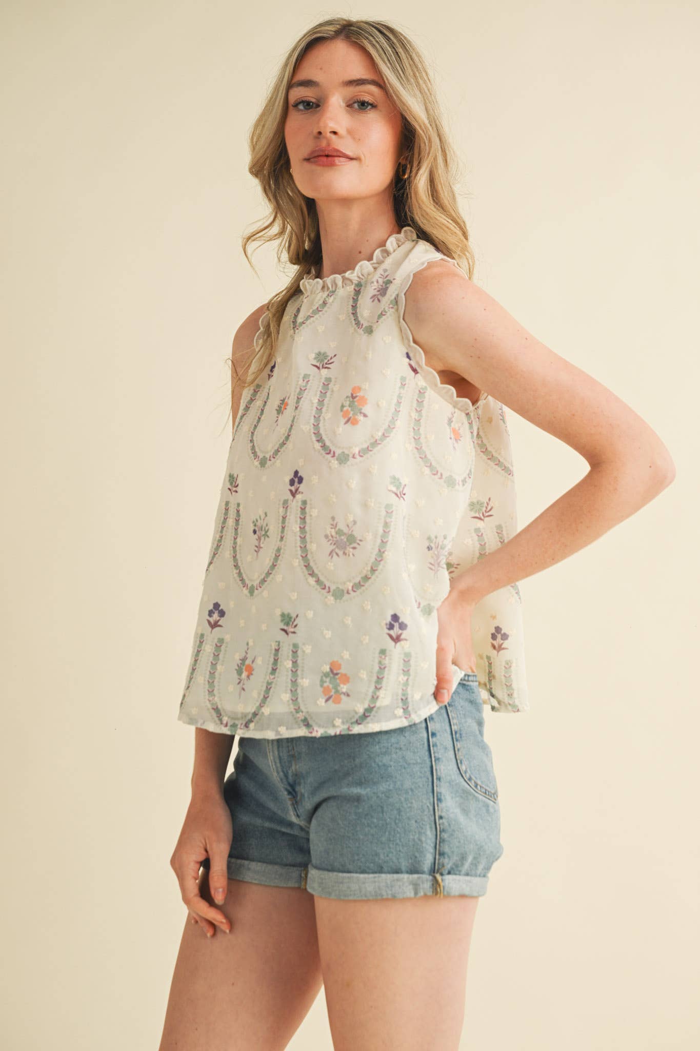 &MERCI - Vendita all'ingrosso Camicetta - Donna - TOP BABYDOLL CON RICAMO FLOREALE MTP400612