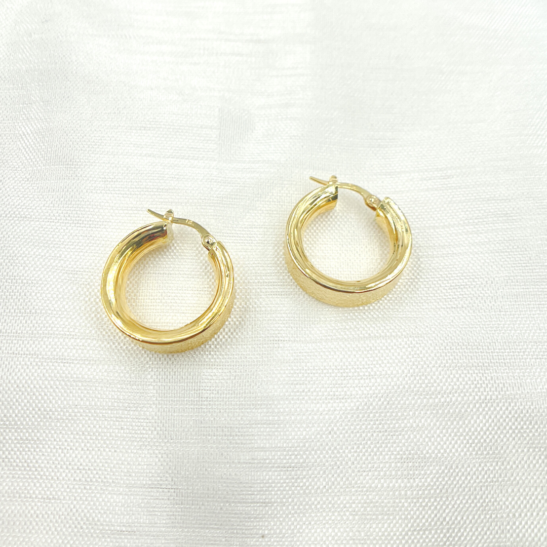 Yellow GER155. 14K Solid Gold Hollow Flat Diamond Cut Hoop for wholesale on Faire3