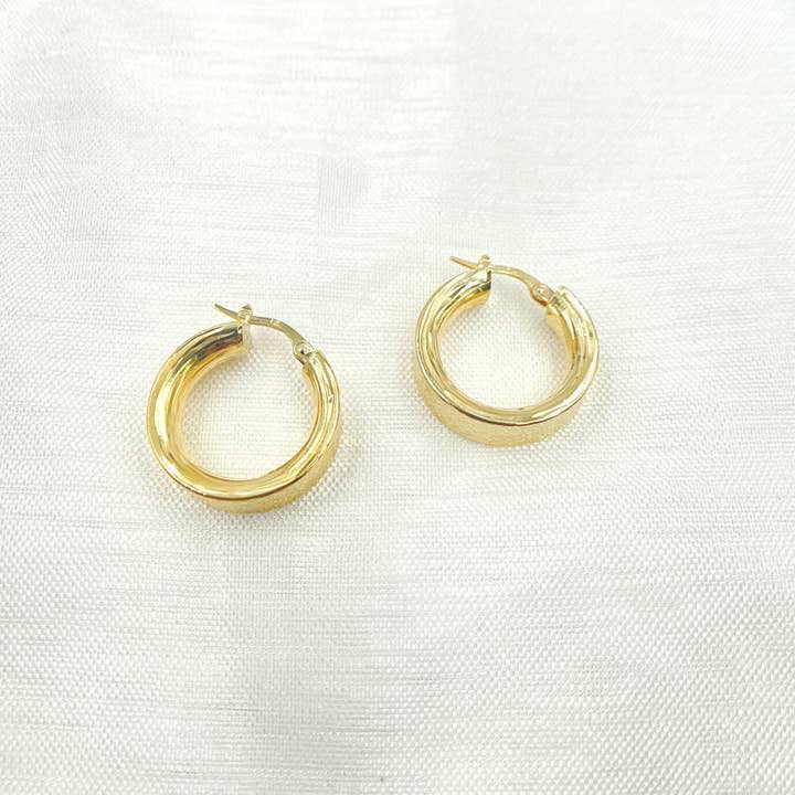 Yellow GER155. 14K Solid Gold Hollow Flat Diamond Cut Hoop for wholesale on Faire3