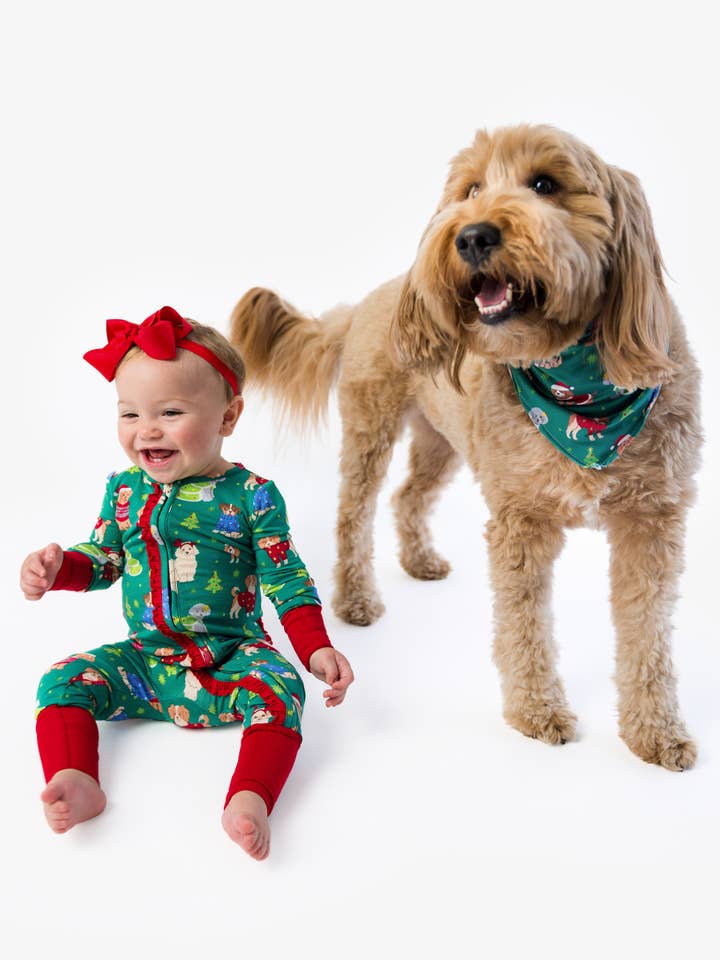 Green SoftSnooze™ Baby Girls Bamboo Viscose Paw-liday Pals Christmas Dogs Convertible Ruffle One Piece Footie Pajama
for wholesale on Faire6
