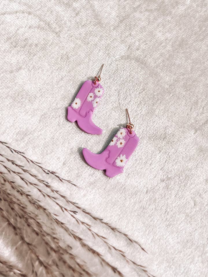 NEW Hand-Painted Cowgirl Boots in Pinky Purple for wholesale by Corvega Clay Goods