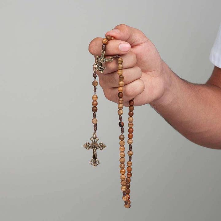 Oremus Mercy - Wholesale Prayer Beads Necklace - St. Michael Wooden Rosary 16”