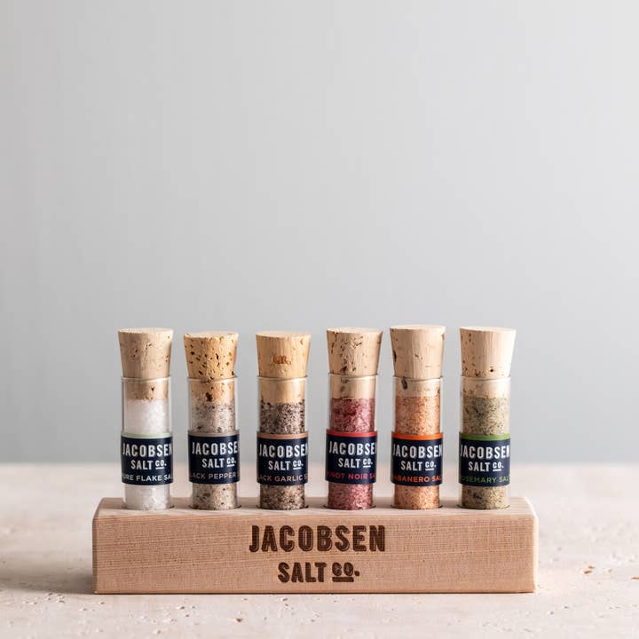 Infused Sea Salt Gift Set - Six Vial Set with Wooden Stand for wholesale by Jacobsen Salt Co.