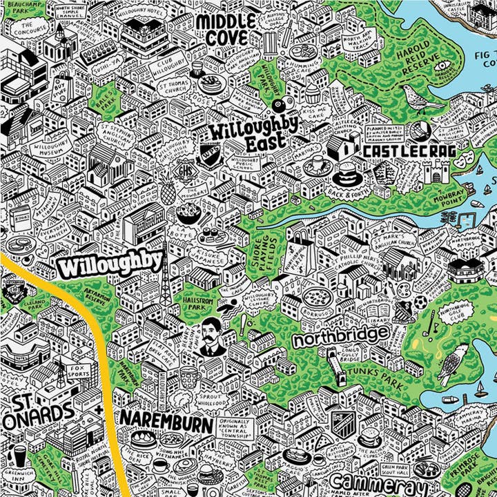 Evermade - Wholesale Art print - Hand Drawn Map of Sydney Art Print12