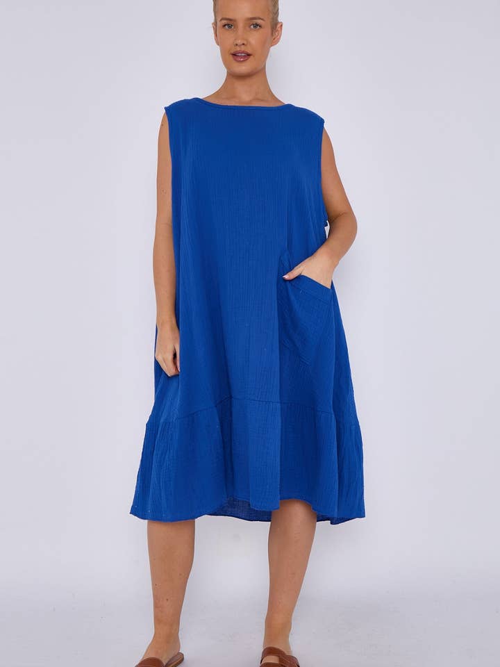 Miss Bold – wholesale Dress – Women's – Italian Sleeveless Cheesecloth Cotton Midi Dress with Pocket9