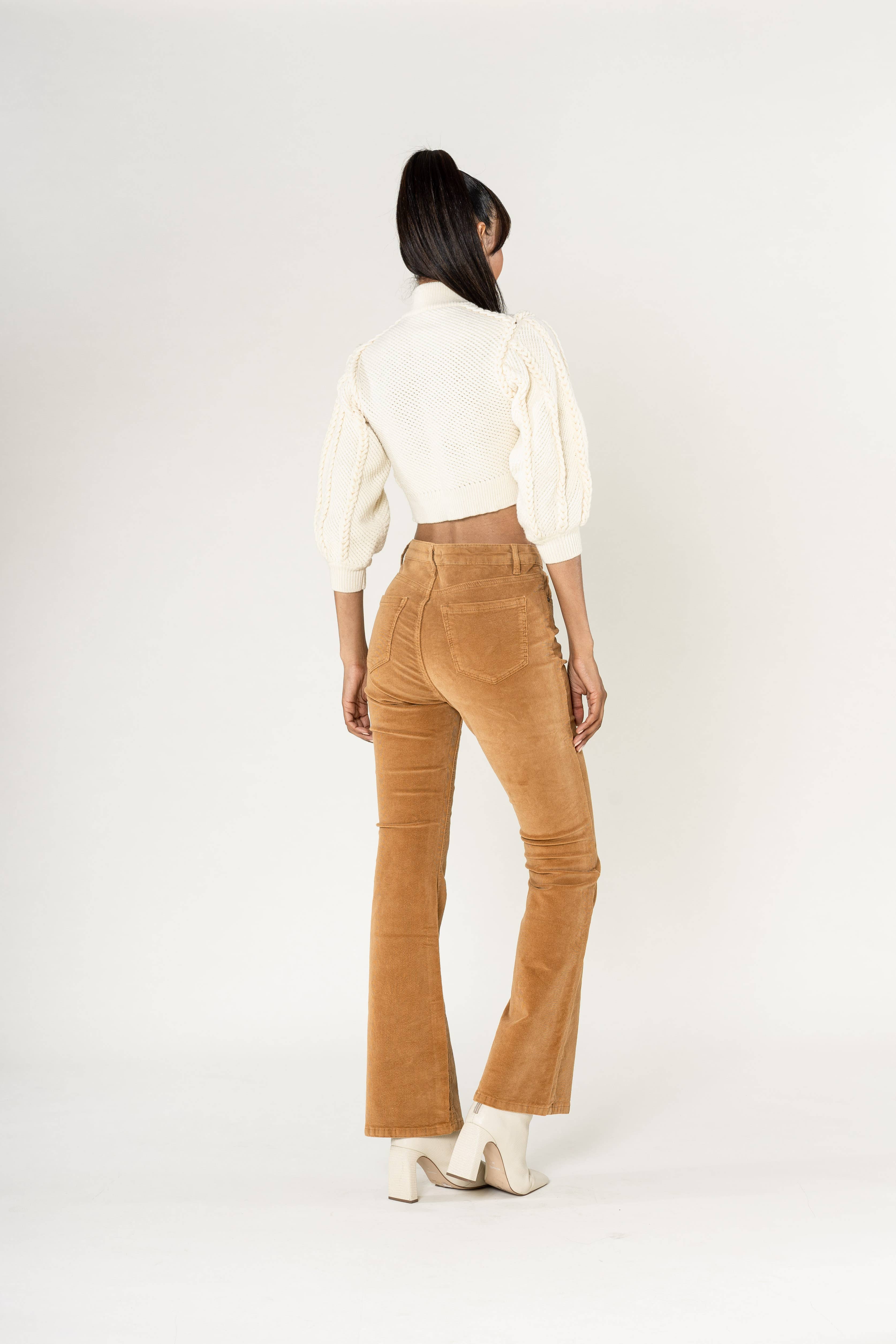 Nina Carter - Wholesale Pants - Women's - Bootcut High Waist Corduroy Back to School J22113