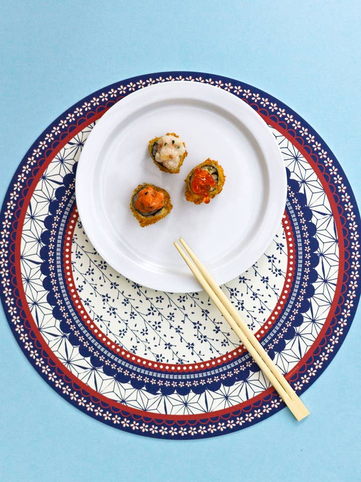 Juego de 6 individuales redondos con diseño inspirado en Japón para venta al por mayor de Emily Evans