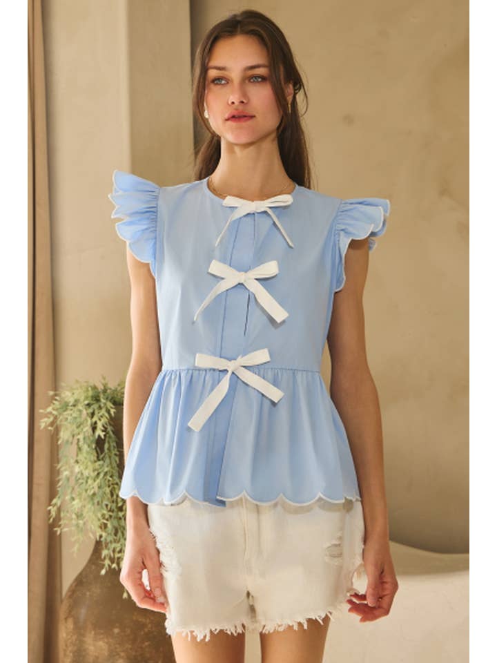 Oddi - Vendita all'ingrosso Camicetta - Donna - Top peplo in popeline solido con fiocco frontale14