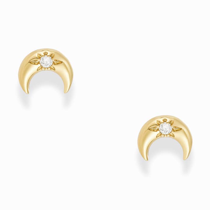 Gold plate Crescent Moon Studs for wholesale on Faire0