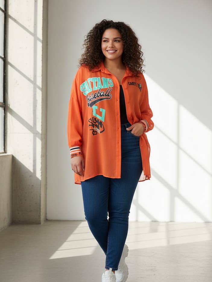 Conjunto top + camisa azul com padrão tamanho grande C6599 por atacado de Pomme Rouge Paris