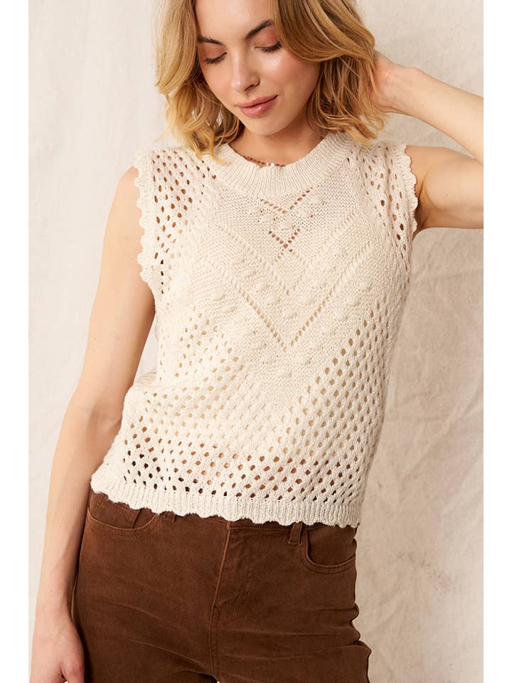 En Crème - Wholesale Sweater Vest - Women's - Sleeveless Crochet Sweater Vest Top1