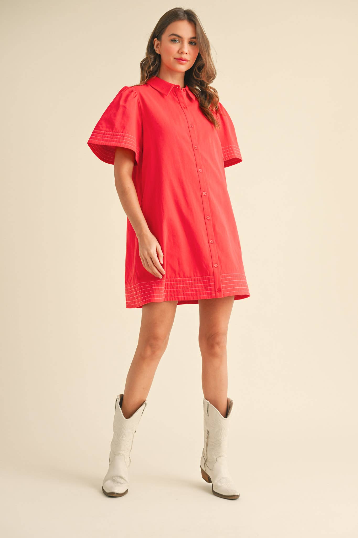 &MERCI - Wholesale Dress - Women's - SHORT SLEEVE BUTTON DOWN MINI DRESS MDR357211