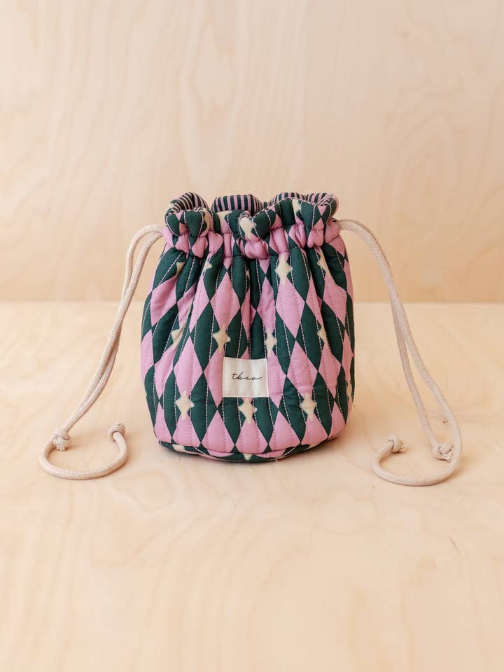 Cotton Wash Bag in Pink Harlequin for wholesale by TBCo