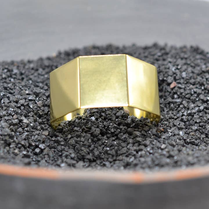 Wide Geometric Raw Brass, Gold Flat Cuff Bracelet for wholesale by Sela+Sage