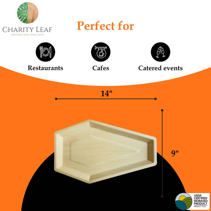 Charity Leaf - Wholesale Decorative Tray - 14"x9" Inch Coffin Tray - Pack of 5 Trays