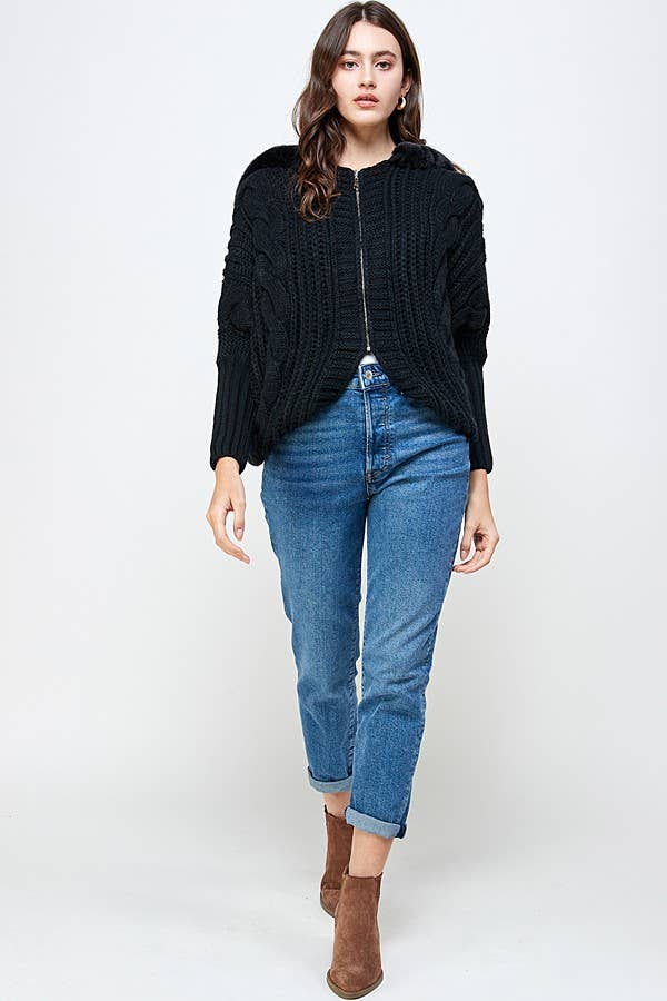 Sweet Generis – wholesale Hoodie - Dam – CHUNKY KABEL STICKA ZIP UPP DOLMAN PÄLS HOODIE11