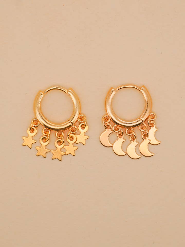 Moon & Star Charm Hoop Earrings for wholesale by Paulina Otero