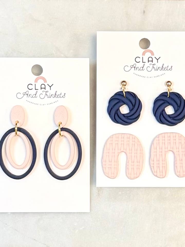 Navy/Pink Hoops or Stud Set for wholesale by Clay and Trinkets