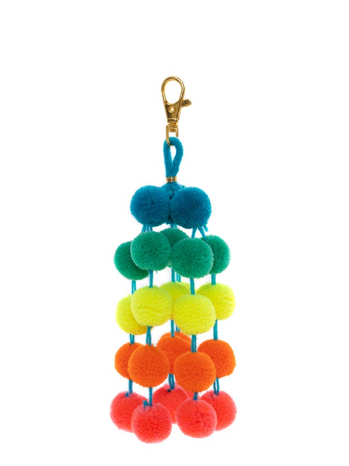 Bright Pom Pom Mini Clip Ombre Bag Charm for wholesale by PomPom Galore