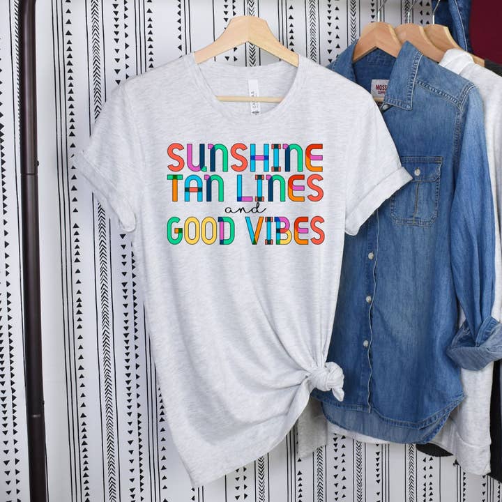 Sunshine Tanlines & Good Vibes Ash Tee for wholesale by Simply Tees