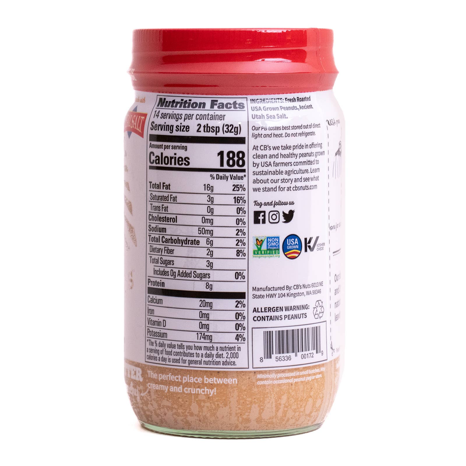 CB's Nuts - Vente Beurres de noix - 16 oz de beurre d'arachide crémeux naturel avec sel de mer - 123