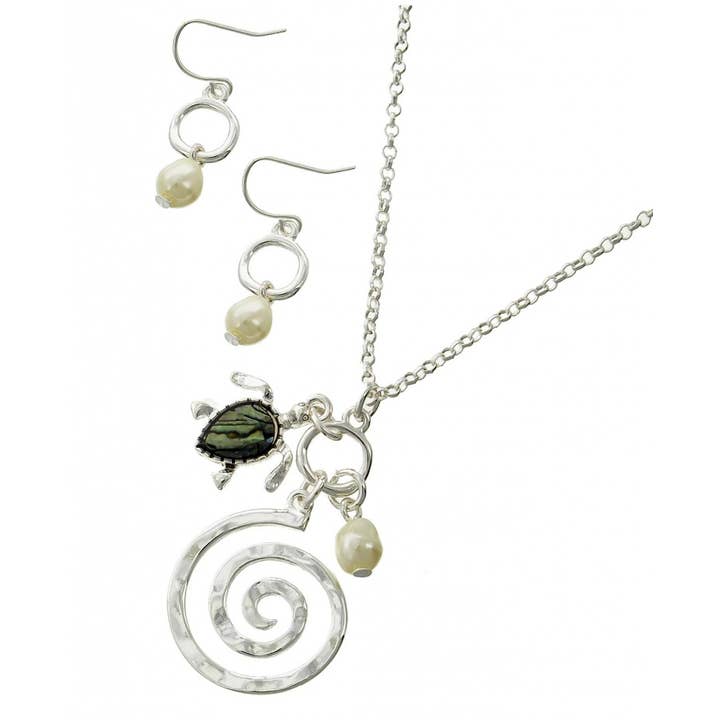 0011 PREMIERE - Wholesale Jewelry Set - FR6285 Abalone Turtle Pearl Swirl Spiral Metal Necklace Set