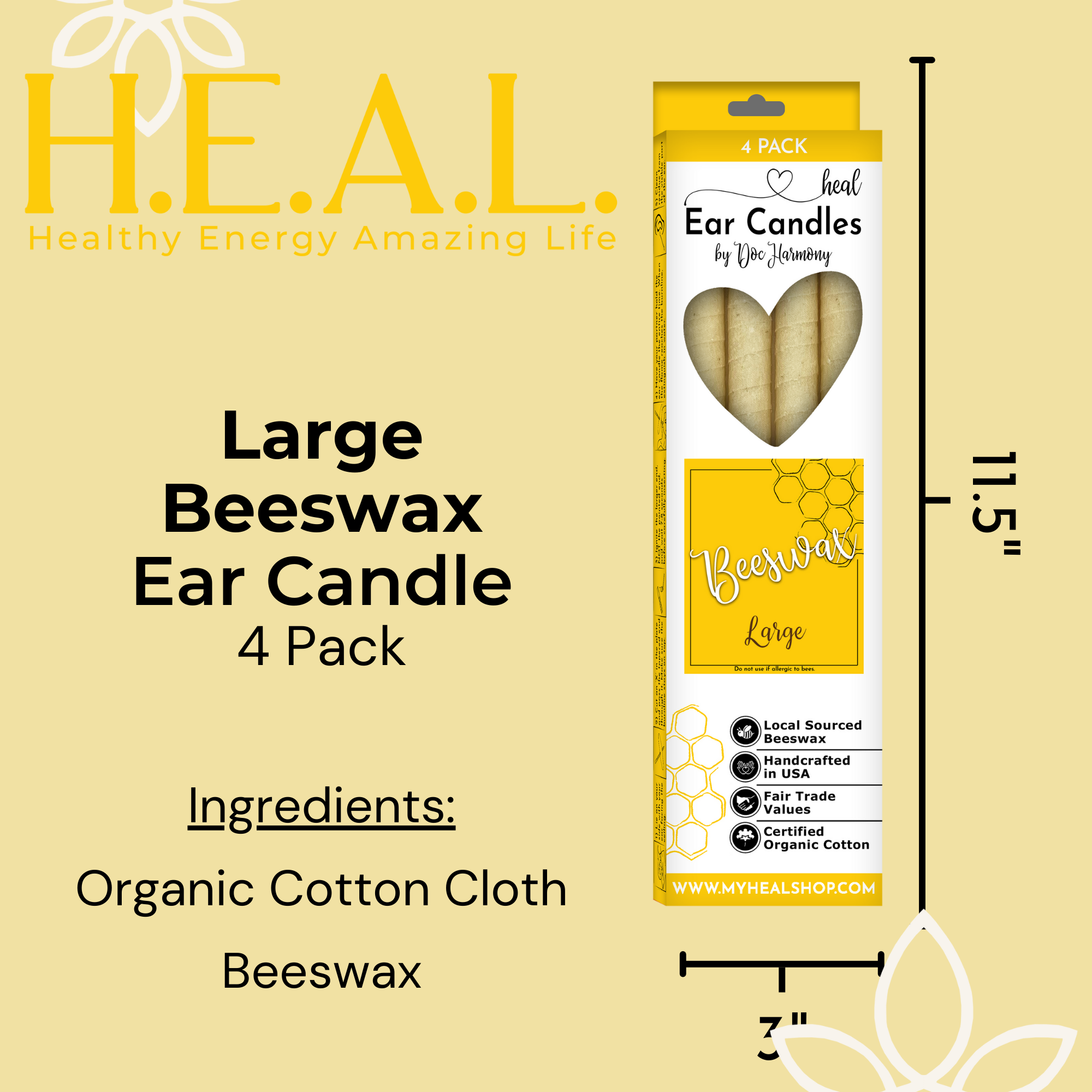 Healthy Energy Amazing Life - Wholesale Tapered Candle/Candlestick - Large Beeswax Ear Candles by Doc Harmony3