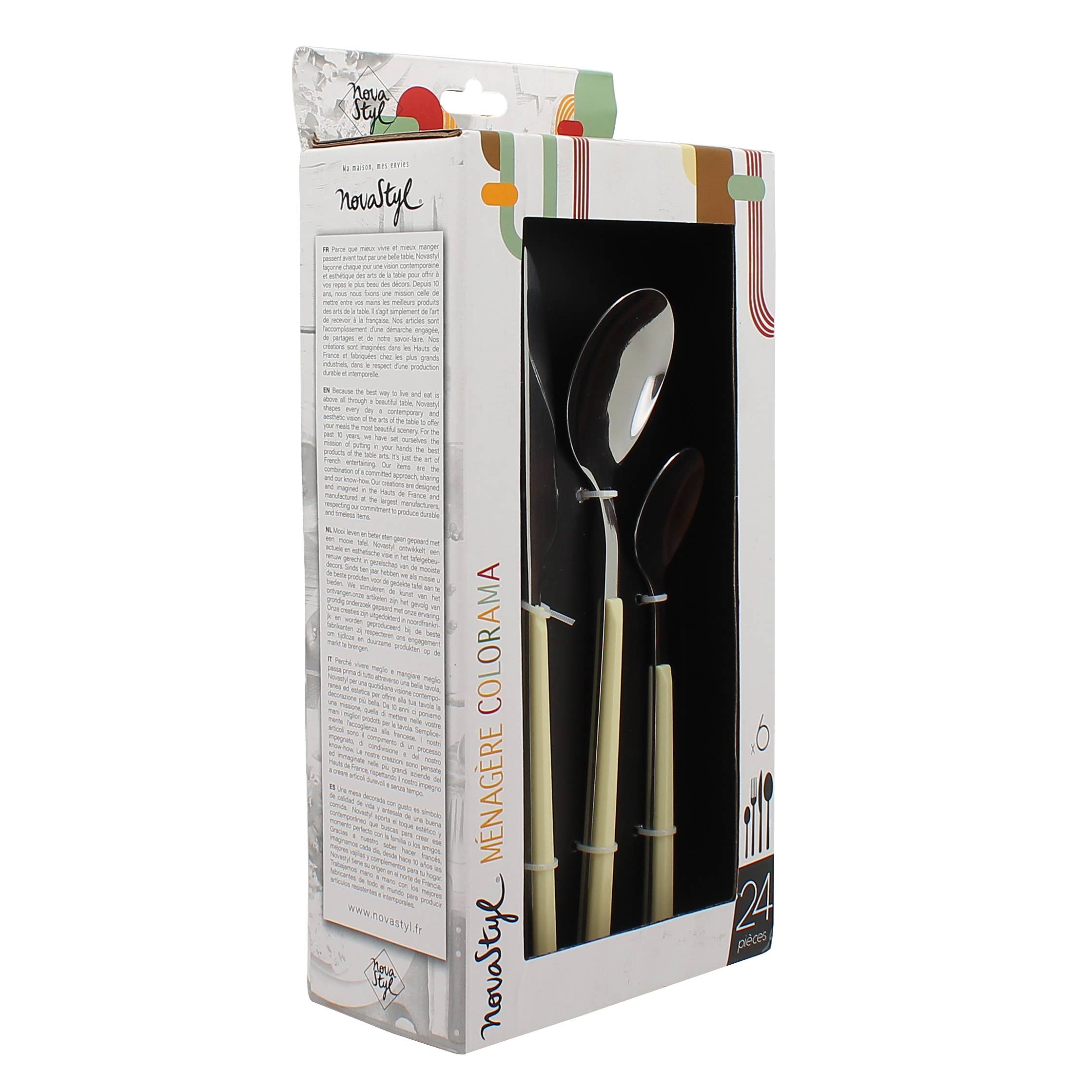 Novastyl - Wholesale Assorted Cutlery Set - Colorama 24 Piece Cream Stainless Steel Cutlery Set2