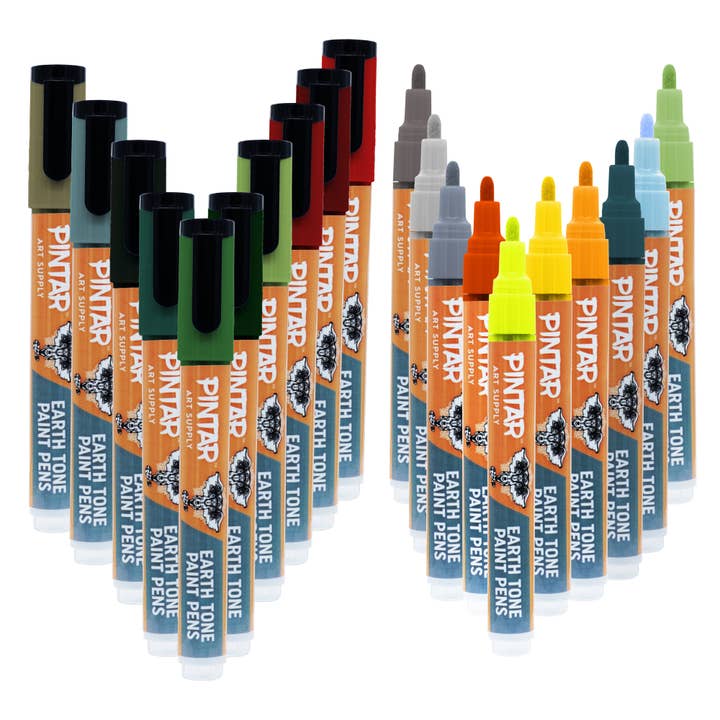 Pintar Art Supply - Wholesale Marker - Pintar Earth Tone Paint Pens 5.0MM 20 Pack Marker Set with Medium Tip | Paint on Rocks, Canvas, Glass, Ceramics, Plastic, Fabric, Porcelain | Quick-Dry Action Tip Markers, Water-Based Formula