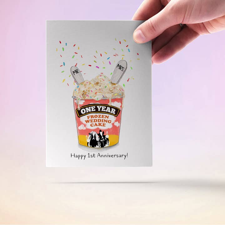 Liyana Studio - Wholesale Anniversary Card - One Year Frozen Wedding Cake - Funny Anniversary Card
