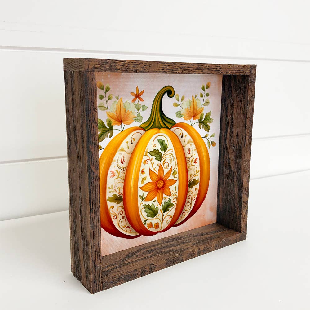 Hangout Home - Wholesale Sign - Folk Flower Pumpkin - Fall Wall Art - Seasonal Wall Décor1