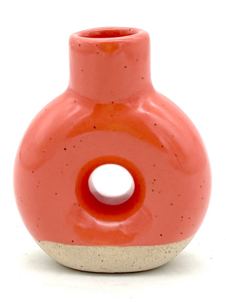 Mmm Donut Bud Vase in Red for wholesale by KEENE POTTERY