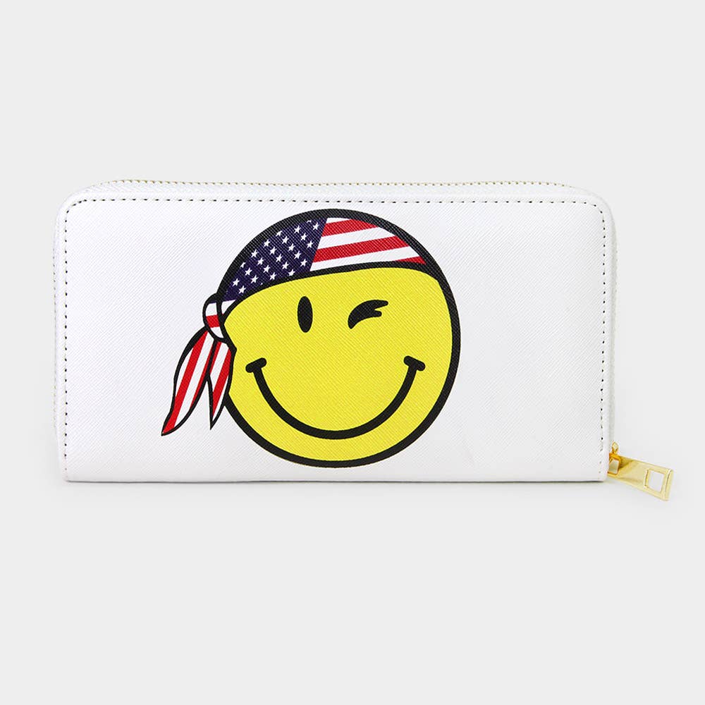 Sensibling Corp. – wholesale Wallet – Women's – Smile Face With American USA Flag Bandana Wallet0
