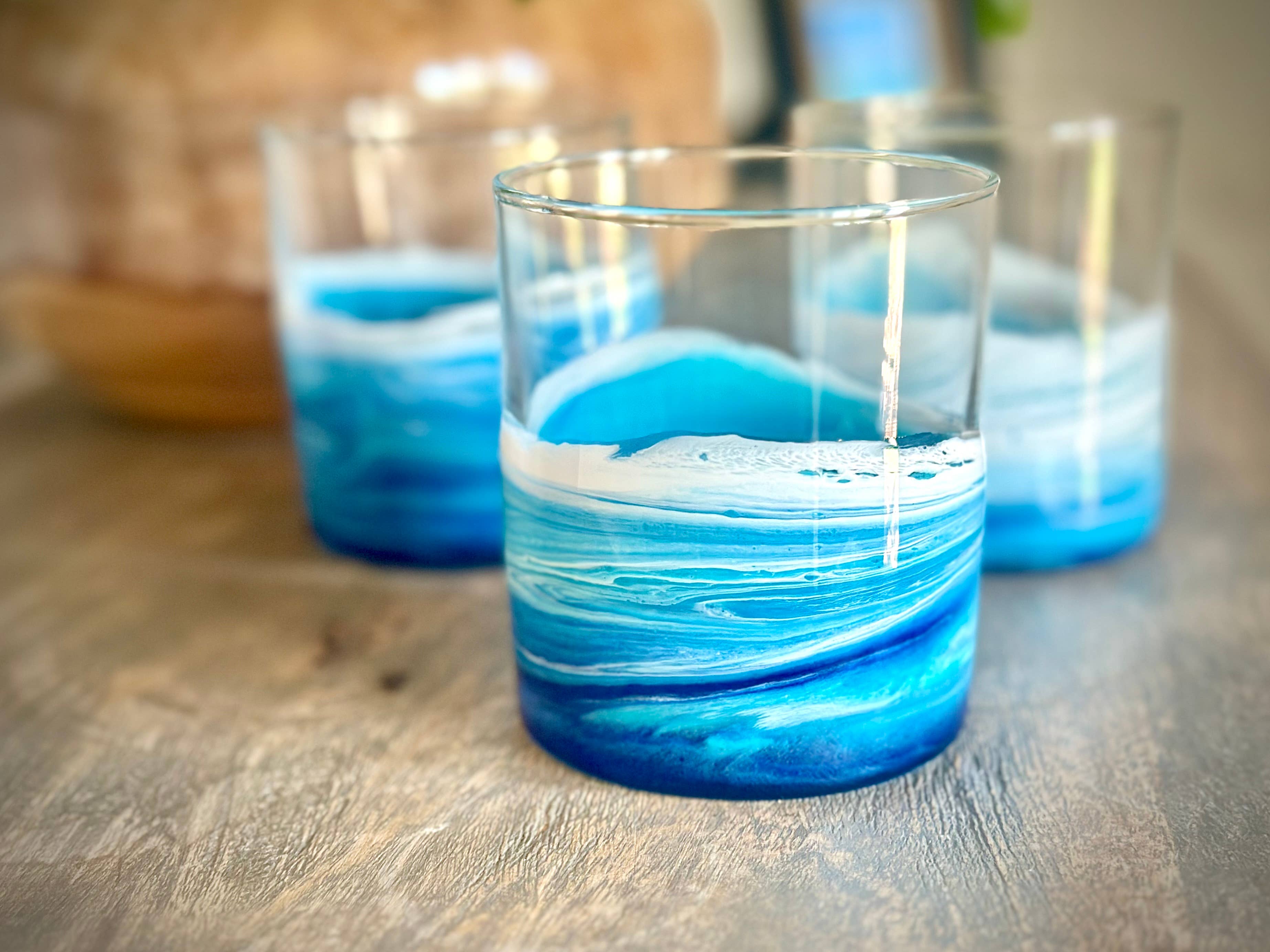 Artful Nests - Wholesale Cocktail/Liquor Glass - Coastal Inspired Rocks Glass with Resin Waves - Glassware 6