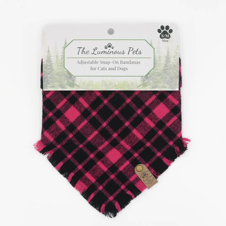 The Luminous Pets - Wholesale Pet Bandana - Dog - Pink Plaid Bandana | Cat & Dog Bandana | Adjustable Snaps