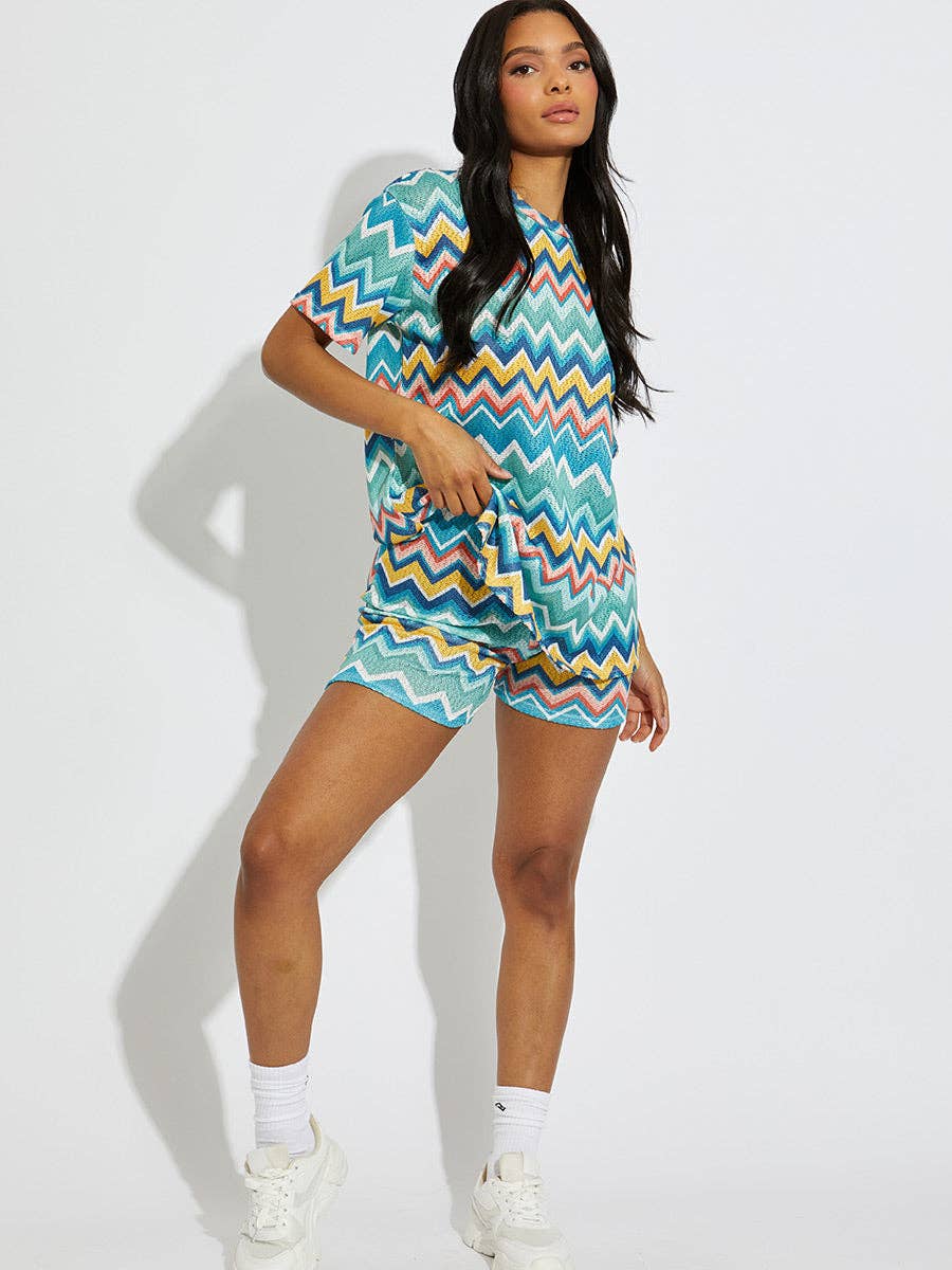Stylewise Direct – wholesale Top & pants set (NOT Loungewear) – Women's – Woven Zig Zag Oversized Top & Shorts Co-ord0