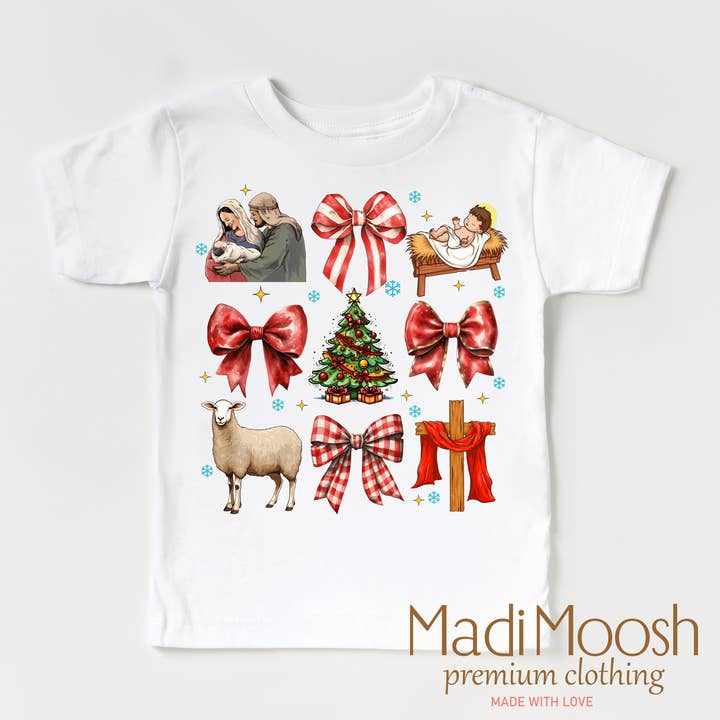 Madi Moosh - Wholesale Screen Printed T-Shirt - Kids - Nativity Scene Christmas Jesus Shirt - Christmas Tee