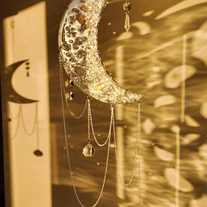 Grey Stone boutique - Wholesale Suncatcher - Moon Crystal Suncatcher: Hanging Prism, Resin Moon Art Decor9