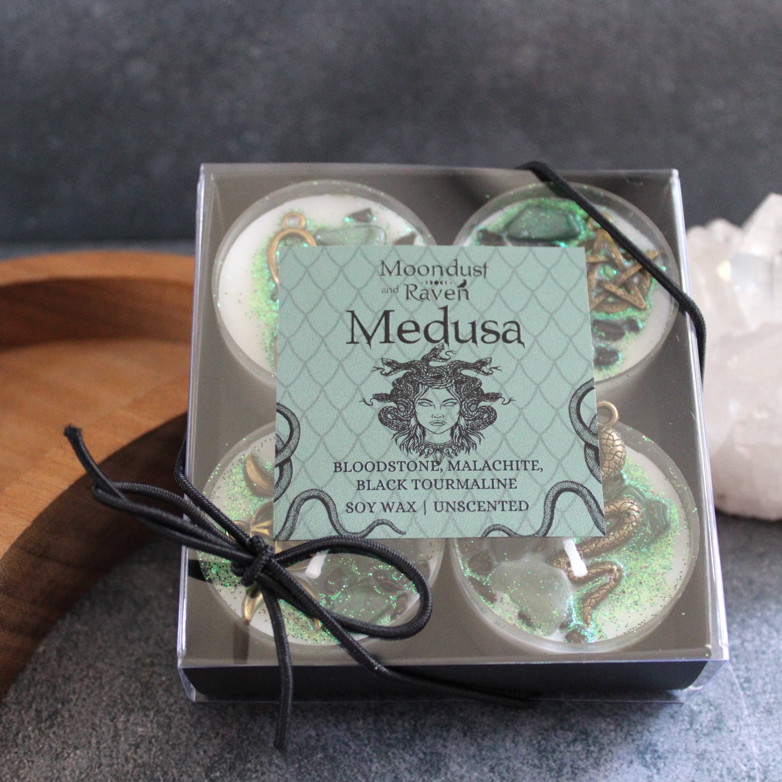 Moondust and Raven - Wholesale Tea Light Candles - Medusa Tealight Crystal Candles, Ritual Candles4