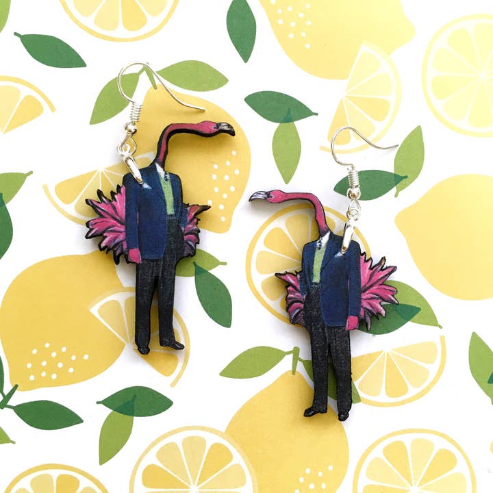 Flamingo-Mann-Ohrringe für den Großhandel von Pergamo Paper Goods